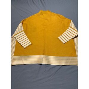 Main Strip Mustard Yellow Striped Mock Neck Poncho Sweater Womens S/M LJ60520